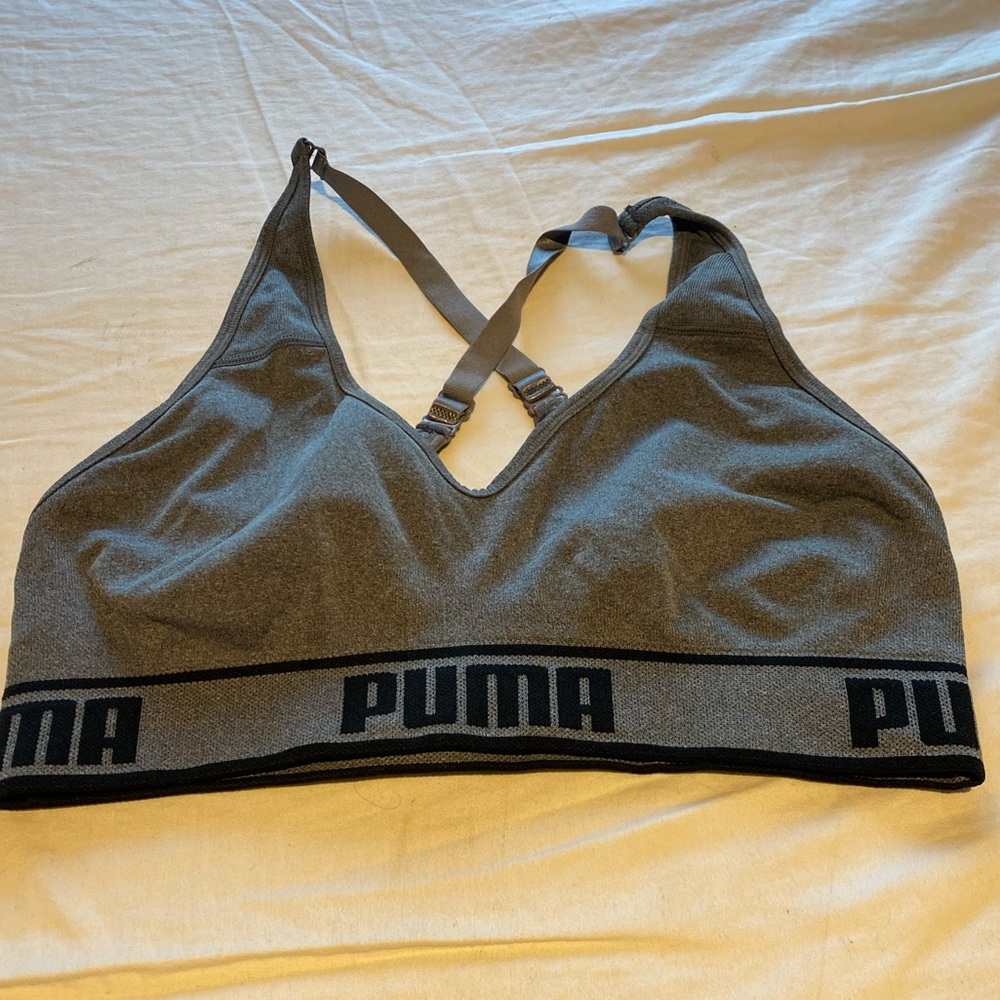 PUMA Charcoal Sports Bra with Black Accents - Size Med